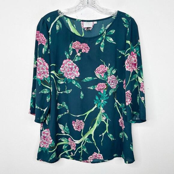 ANTHROPOLOGIE HD IN PARIS Green Eira Pink Floral Print Top Blouse Sz. 8 - Picture 2 of 4